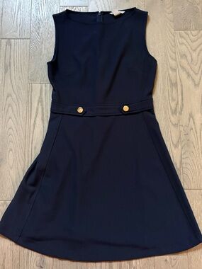 H&M Navy Sleeveless A-Line Dress with Gold Button Detail